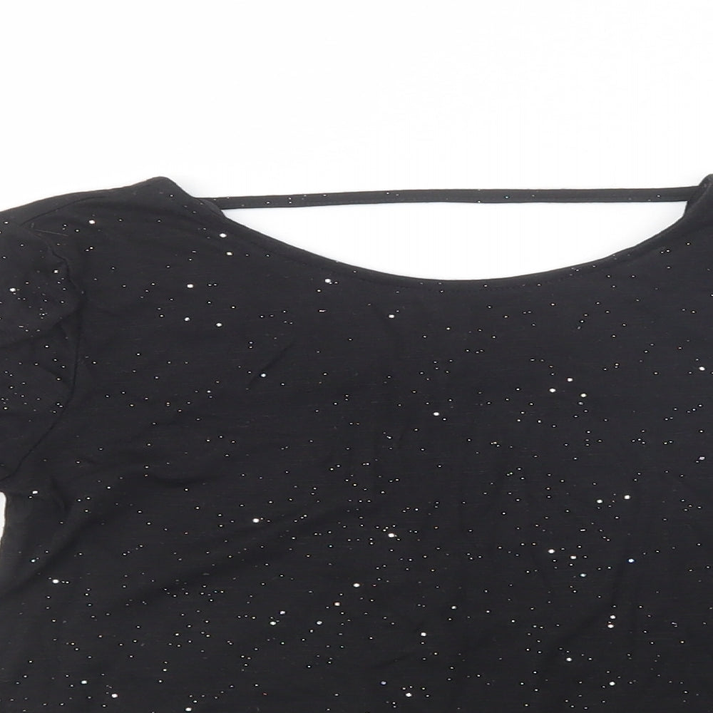 H&M Girls Black  Polyester Basic T-Shirt Size 8-9 Years Boat Neck Pullover