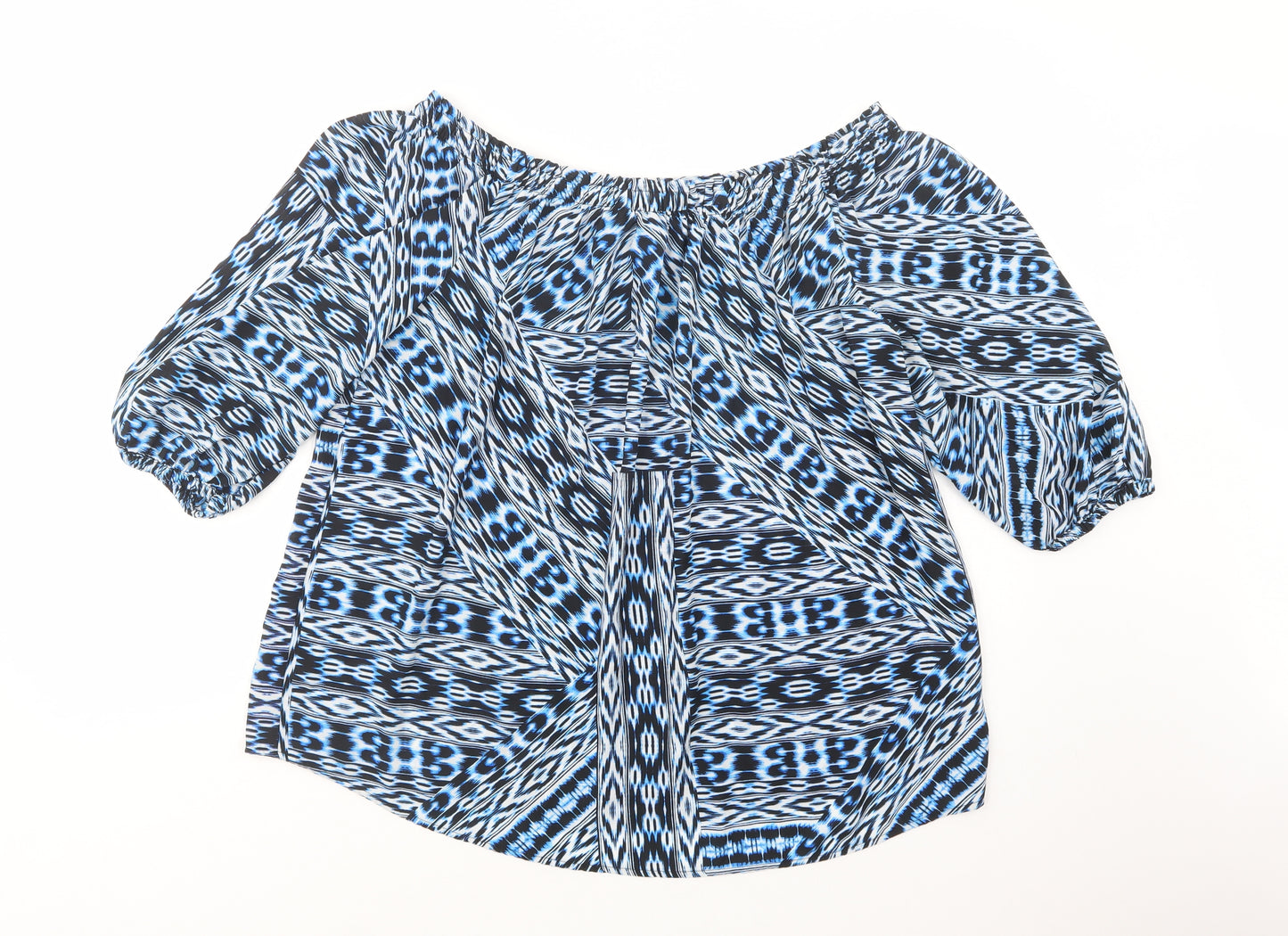 F&F Womens Blue Geometric Polyester Basic Blouse Size 20 Off the Shoulder