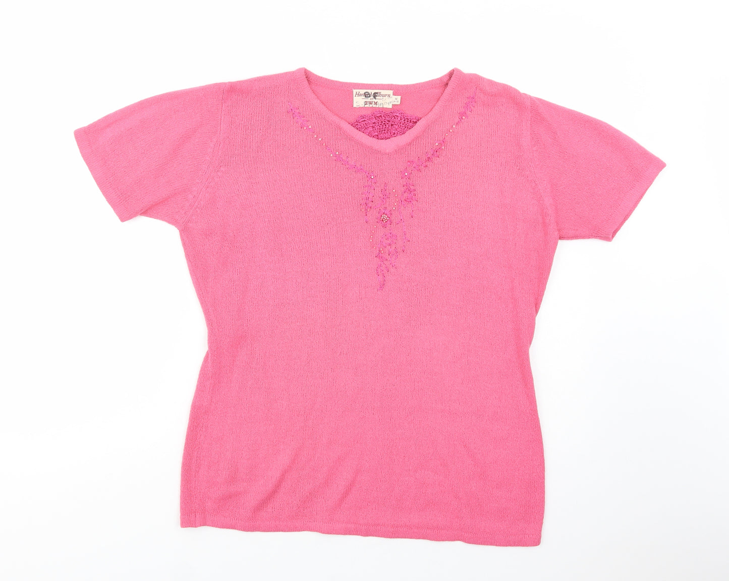 Honor Millburn Womens Pink V-Neck  Acrylic Pullover Jumper Size 14