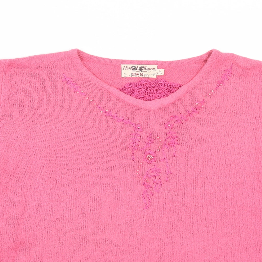 Honor Millburn Womens Pink V-Neck  Acrylic Pullover Jumper Size 14