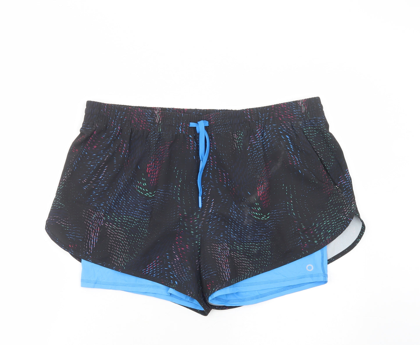 Marks and Spencer Womens Black Geometric Polyester Compression Shorts Size 16 L4 in Regular Drawstring