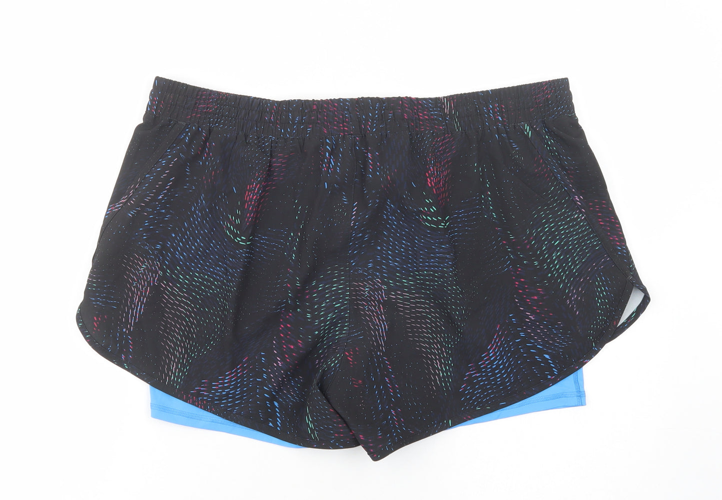 Marks and Spencer Womens Black Geometric Polyester Compression Shorts Size 16 L4 in Regular Drawstring