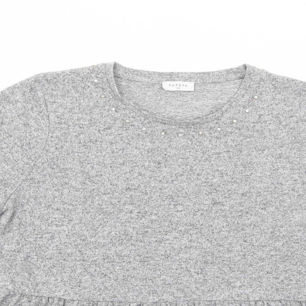 Papaya Womens Grey Crew Neck  Polyester Pullover Jumper Size 20