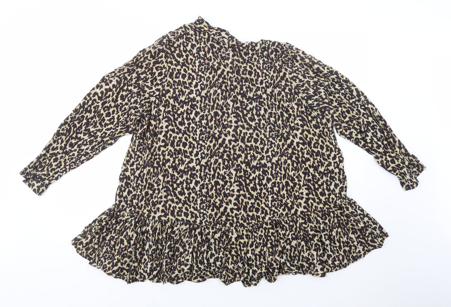 Zara Womens Beige Animal Print Viscose Basic Blouse Size S V-Neck