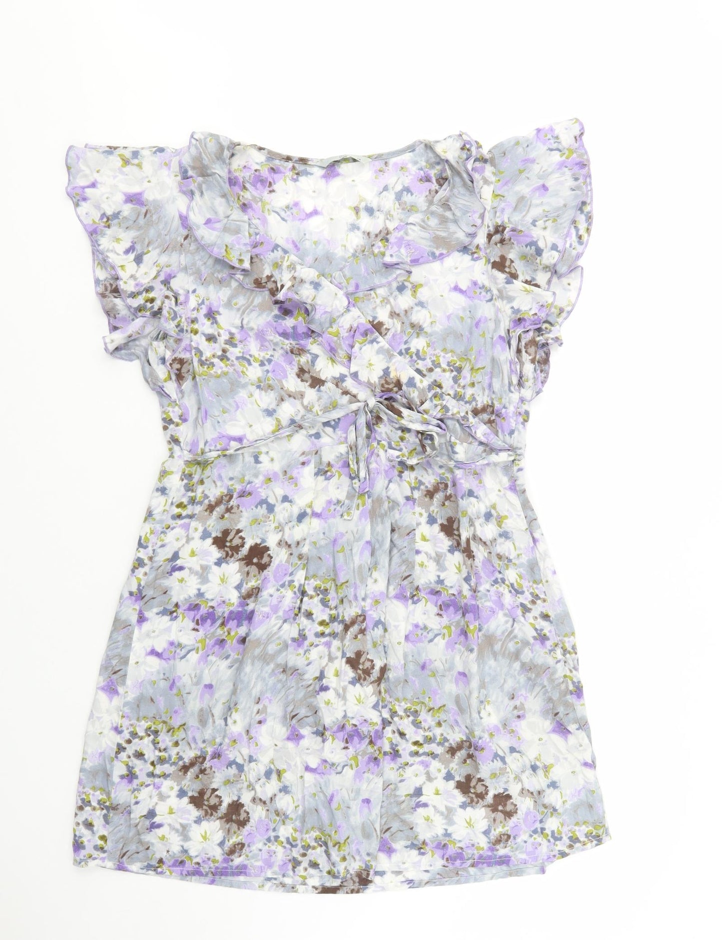 TU Womens Grey Floral Viscose Fit & Flare  Size 14  V-Neck Zip