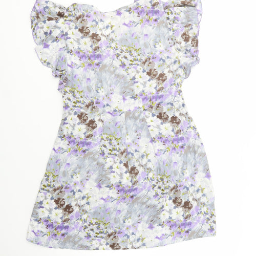 TU Womens Grey Floral Viscose Fit & Flare  Size 14  V-Neck Zip