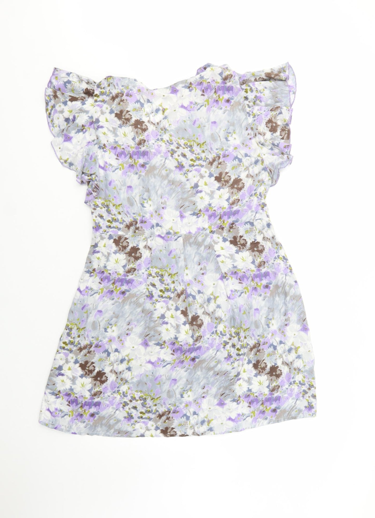 TU Womens Grey Floral Viscose Fit & Flare  Size 14  V-Neck Zip