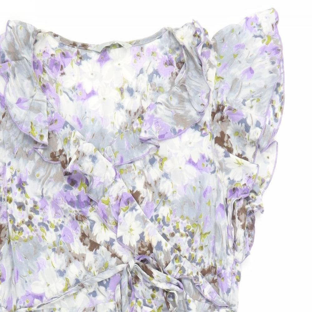TU Womens Grey Floral Viscose Fit & Flare  Size 14  V-Neck Zip