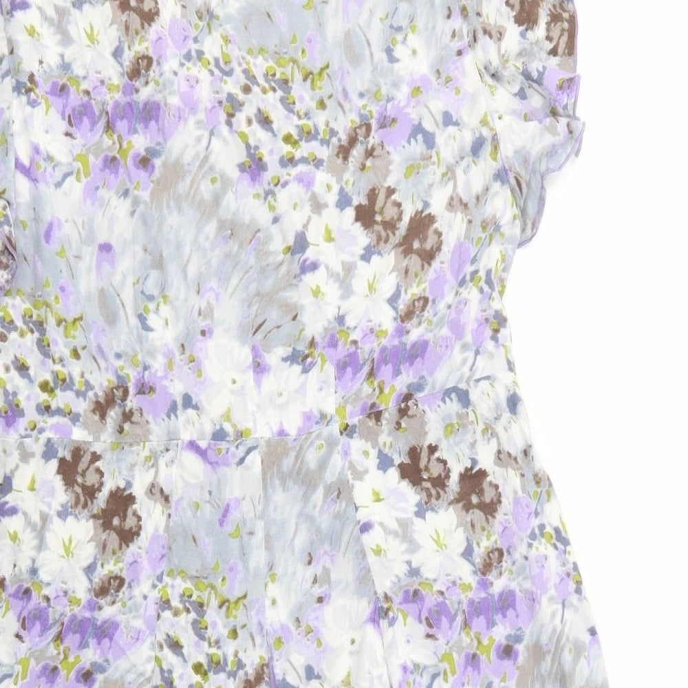 TU Womens Grey Floral Viscose Fit & Flare  Size 14  V-Neck Zip
