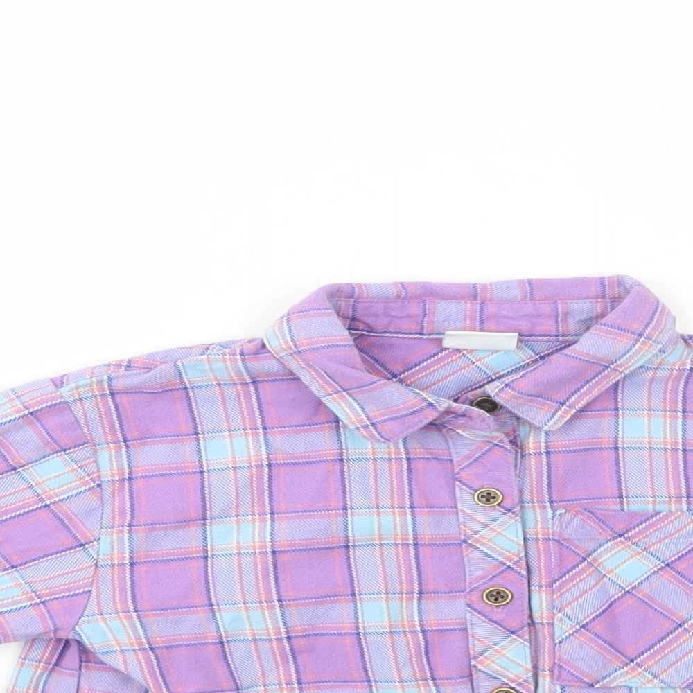 NEXT Girls Purple Plaid Cotton Basic Button-Up Size 3 Years Collared Button