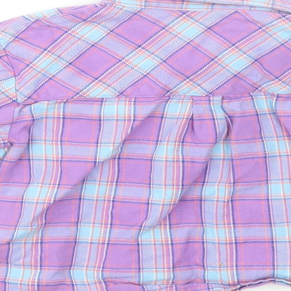 NEXT Girls Purple Plaid Cotton Basic Button-Up Size 3 Years Collared Button