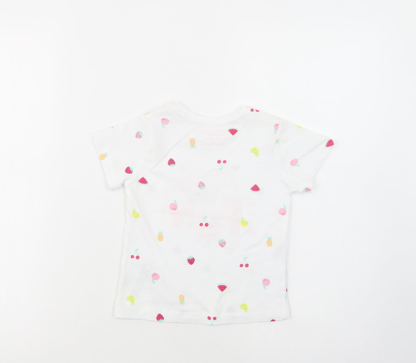 Primark Girls White Geometric Cotton Basic T-Shirt Size 2-3 Years Crew Neck Pullover - Extra Fun