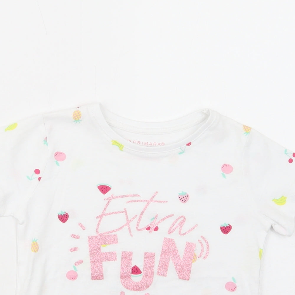 Primark Girls White Geometric Cotton Basic T-Shirt Size 2-3 Years Crew Neck Pullover - Extra Fun