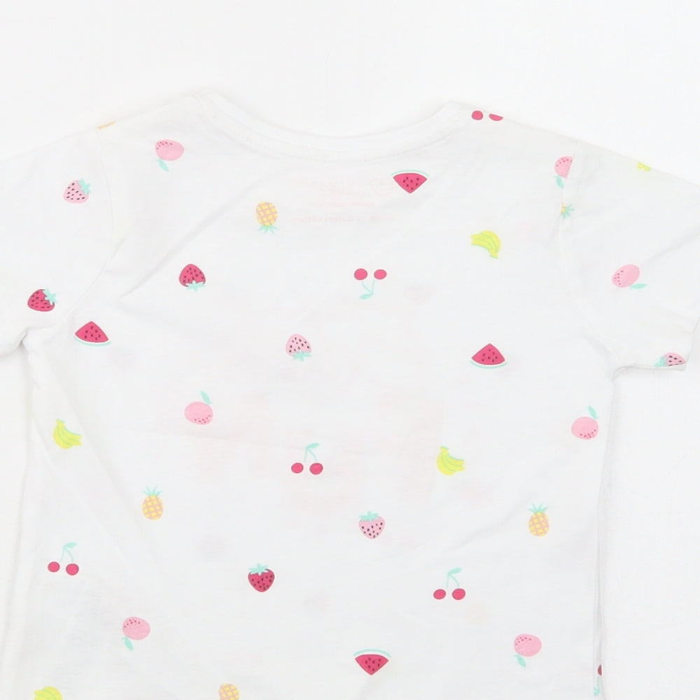 Primark Girls White Geometric Cotton Basic T-Shirt Size 2-3 Years Crew Neck Pullover - Extra Fun