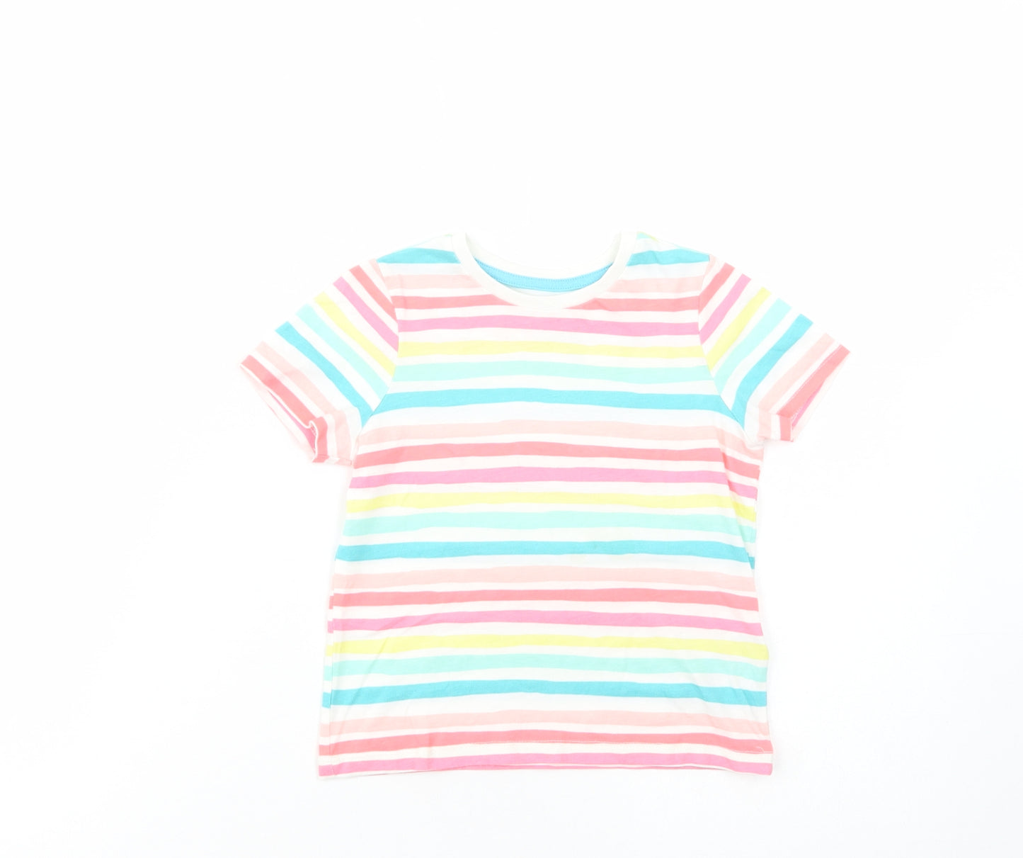 Marks and Spencer Girls Multicoloured Striped Cotton Basic T-Shirt Size 3-4 Years Crew Neck Pullover