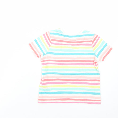 Marks and Spencer Girls Multicoloured Striped Cotton Basic T-Shirt Size 3-4 Years Crew Neck Pullover