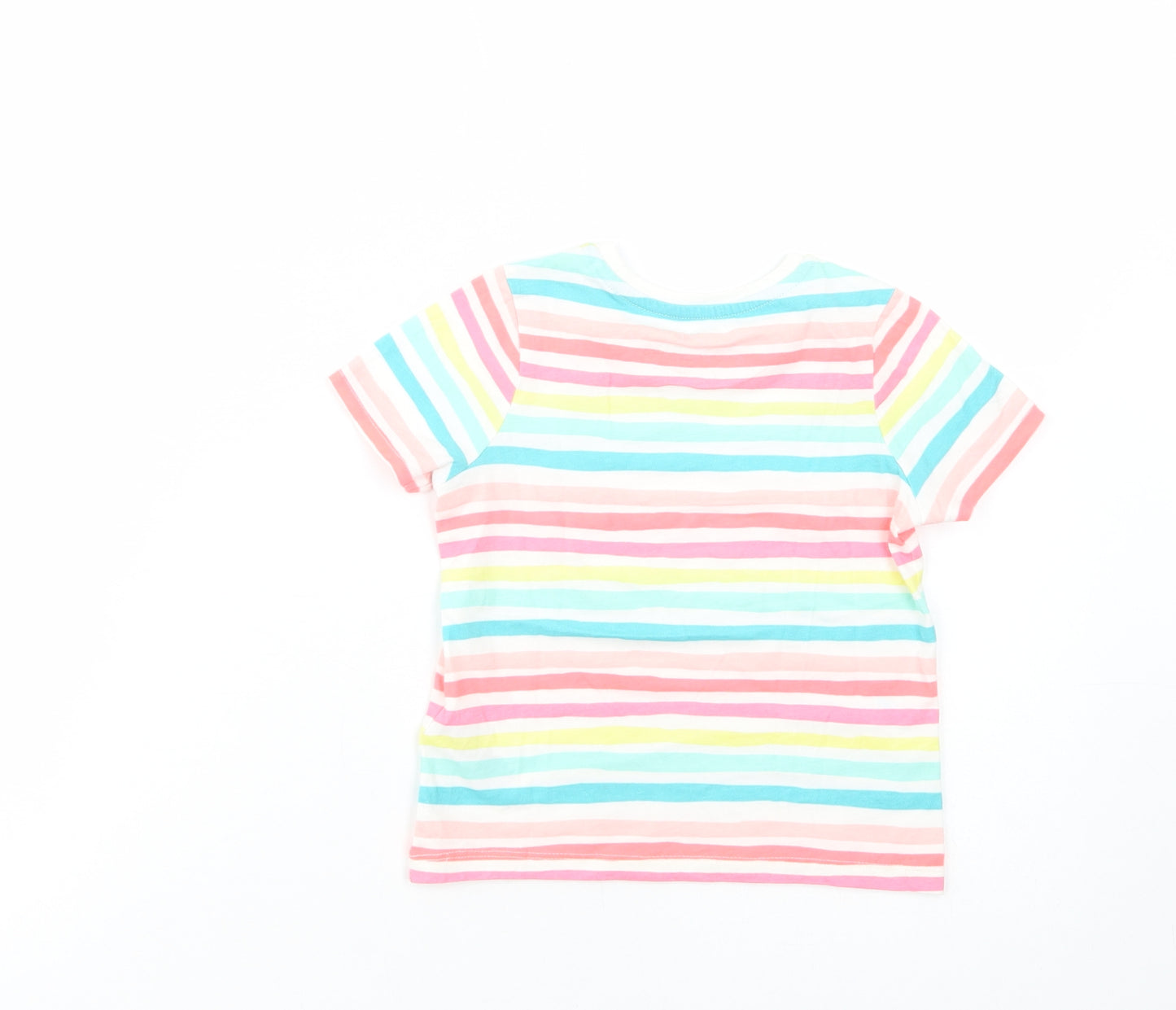 Marks and Spencer Girls Multicoloured Striped Cotton Basic T-Shirt Size 3-4 Years Crew Neck Pullover