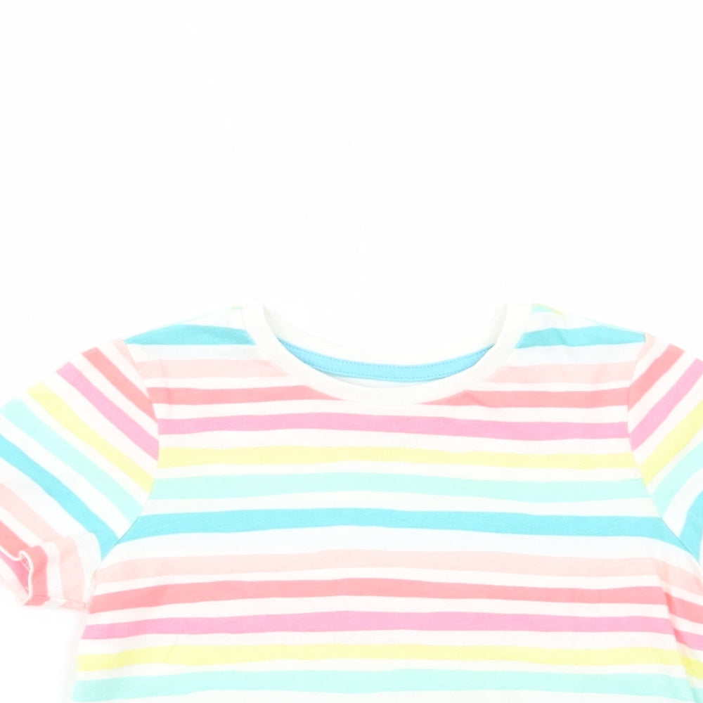 Marks and Spencer Girls Multicoloured Striped Cotton Basic T-Shirt Size 3-4 Years Crew Neck Pullover