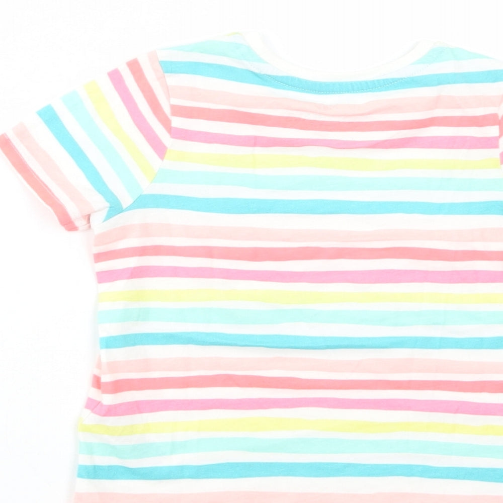 Marks and Spencer Girls Multicoloured Striped Cotton Basic T-Shirt Size 3-4 Years Crew Neck Pullover