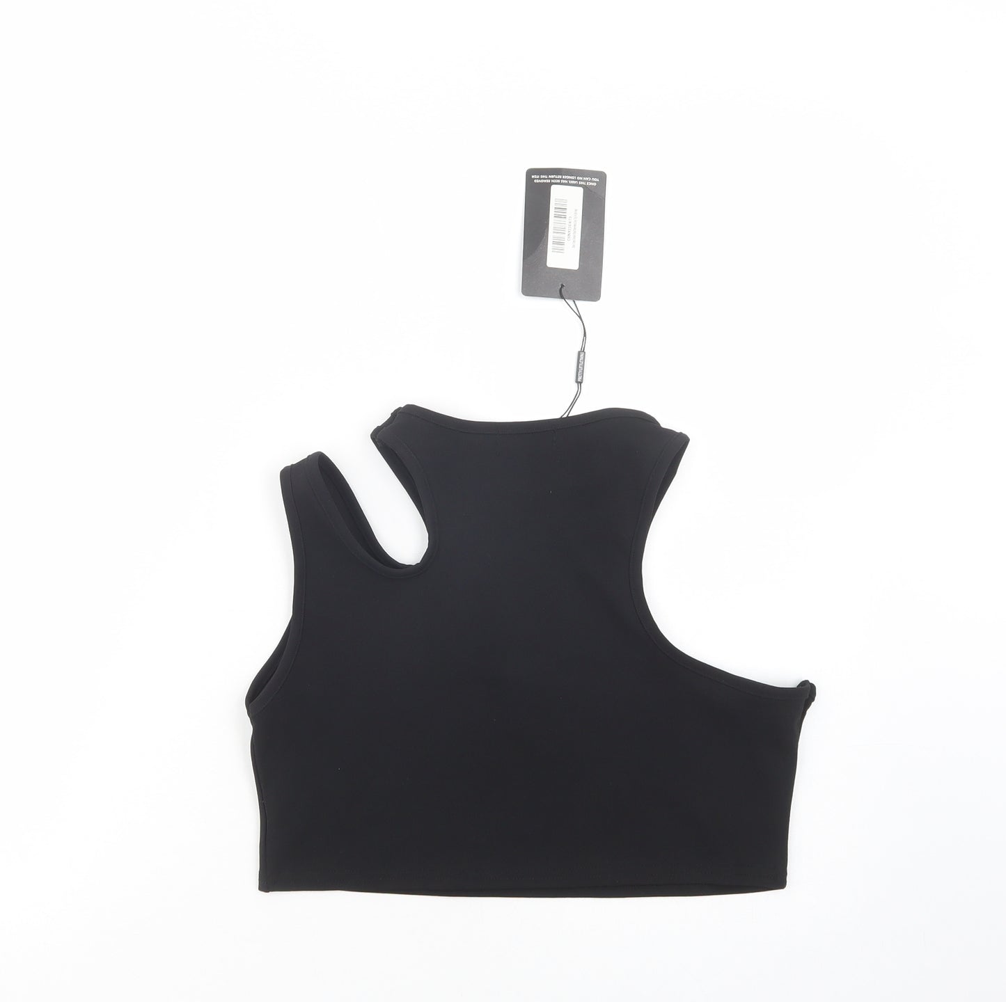 PRETTYLITTLETHING Womens Black  Polyester Cropped Tank Size 14 Round Neck