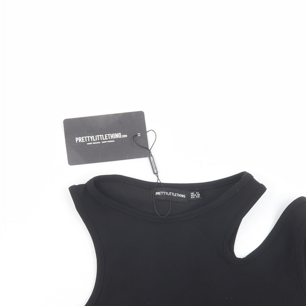PRETTYLITTLETHING Womens Black  Polyester Cropped Tank Size 14 Round Neck