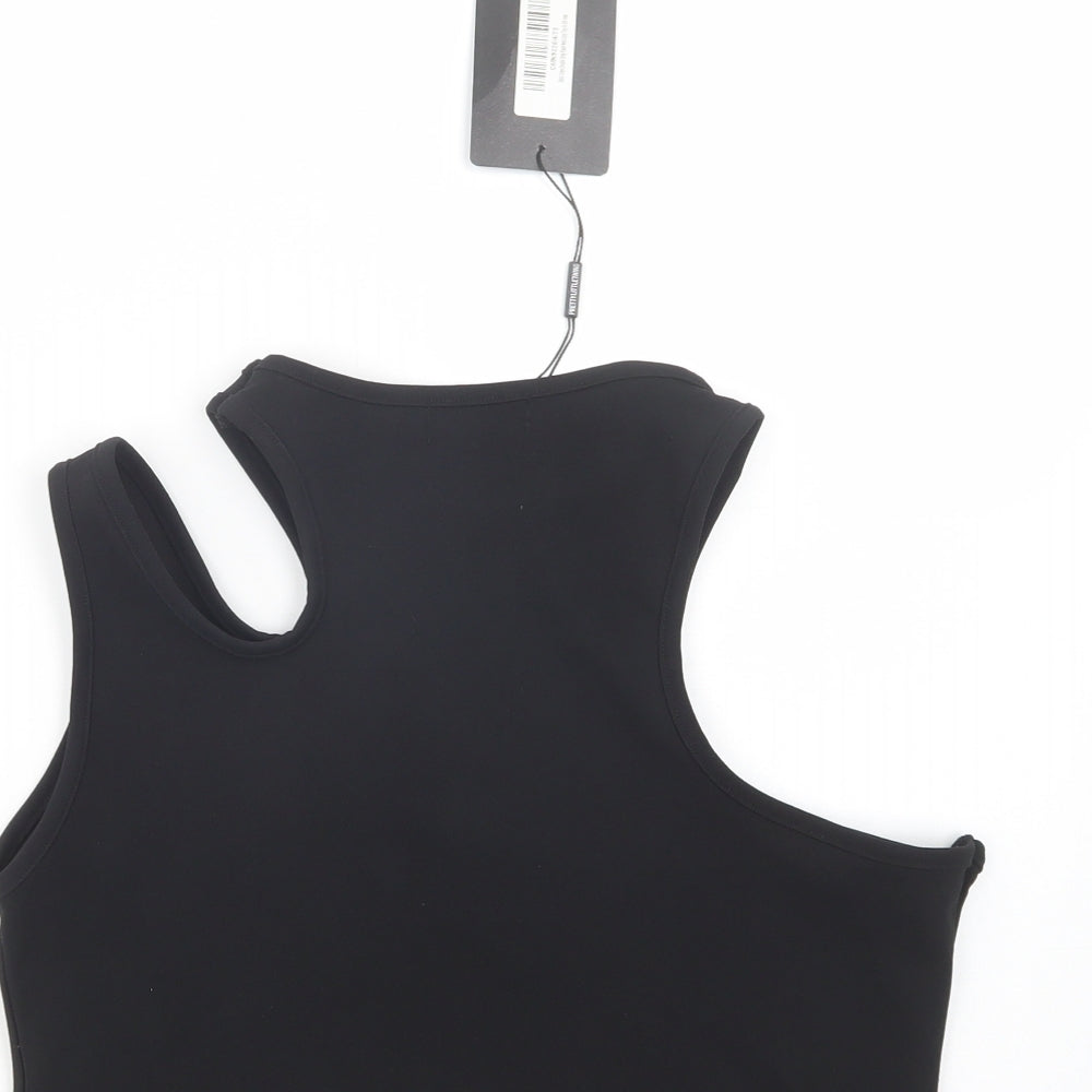 PRETTYLITTLETHING Womens Black  Polyester Cropped Tank Size 14 Round Neck