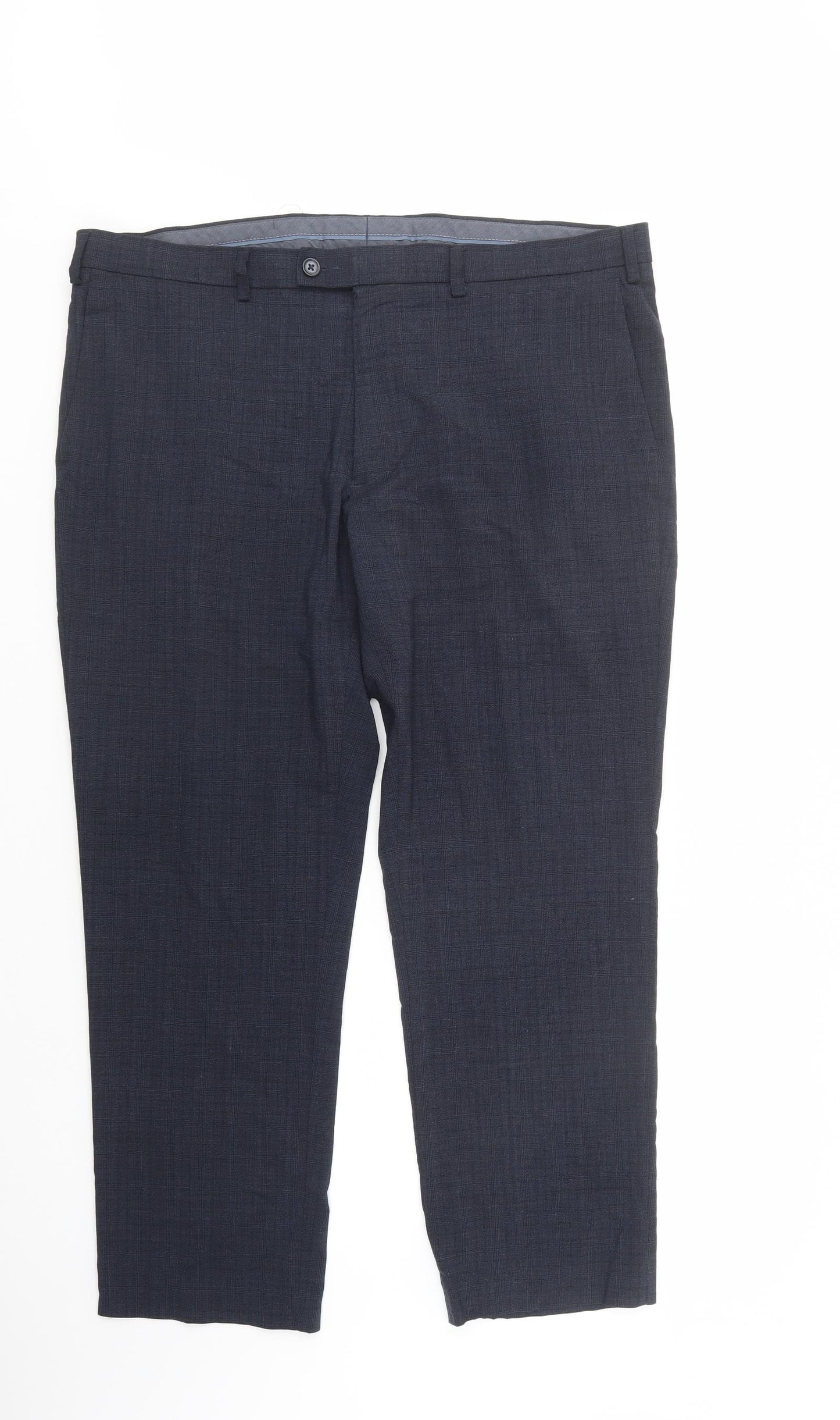 Marks and Spencer Mens Blue Plaid Wool Dress Pants Trousers Size 40 in L29 in Regular Button