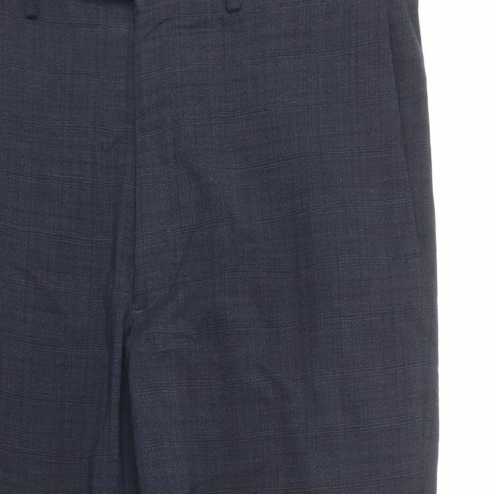 Marks and Spencer Mens Blue Plaid Wool Dress Pants Trousers Size 40 in L29 in Regular Button