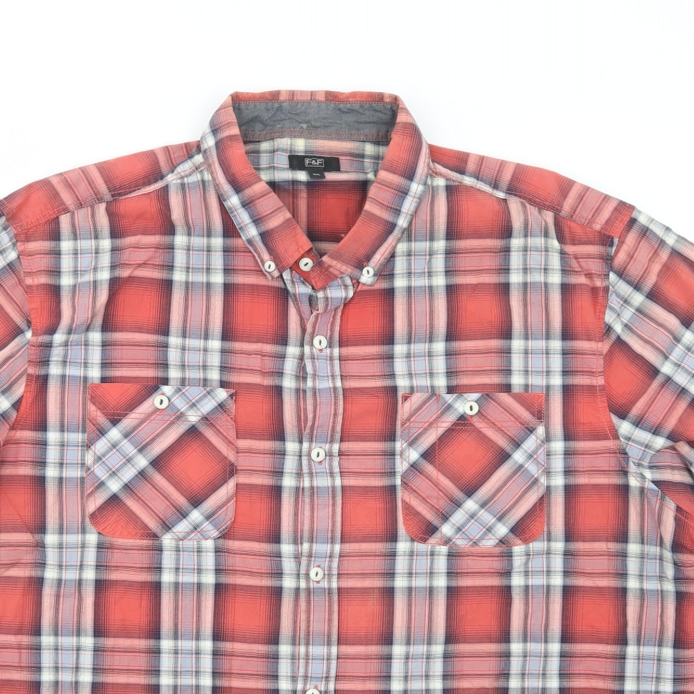 F&F Mens Red Plaid Cotton  Button-Up Size 3XL Collared Button