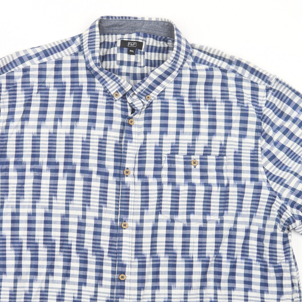 F&F Mens Blue Geometric Cotton  Button-Up Size 3XL Collared Button