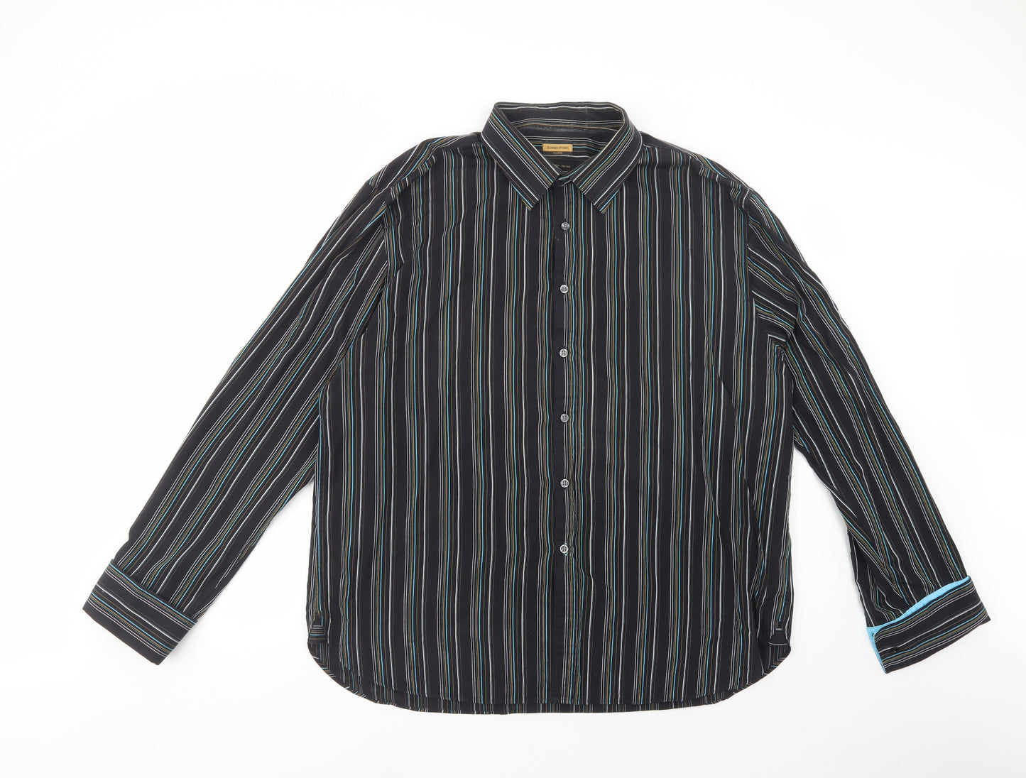 Dunnes Stores Mens Black Striped Cotton  Dress Shirt Size 2XL Collared Button