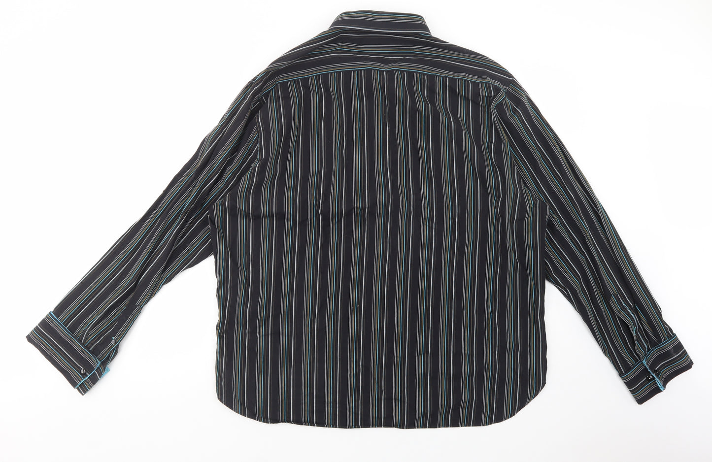 Dunnes Stores Mens Black Striped Cotton  Dress Shirt Size 2XL Collared Button