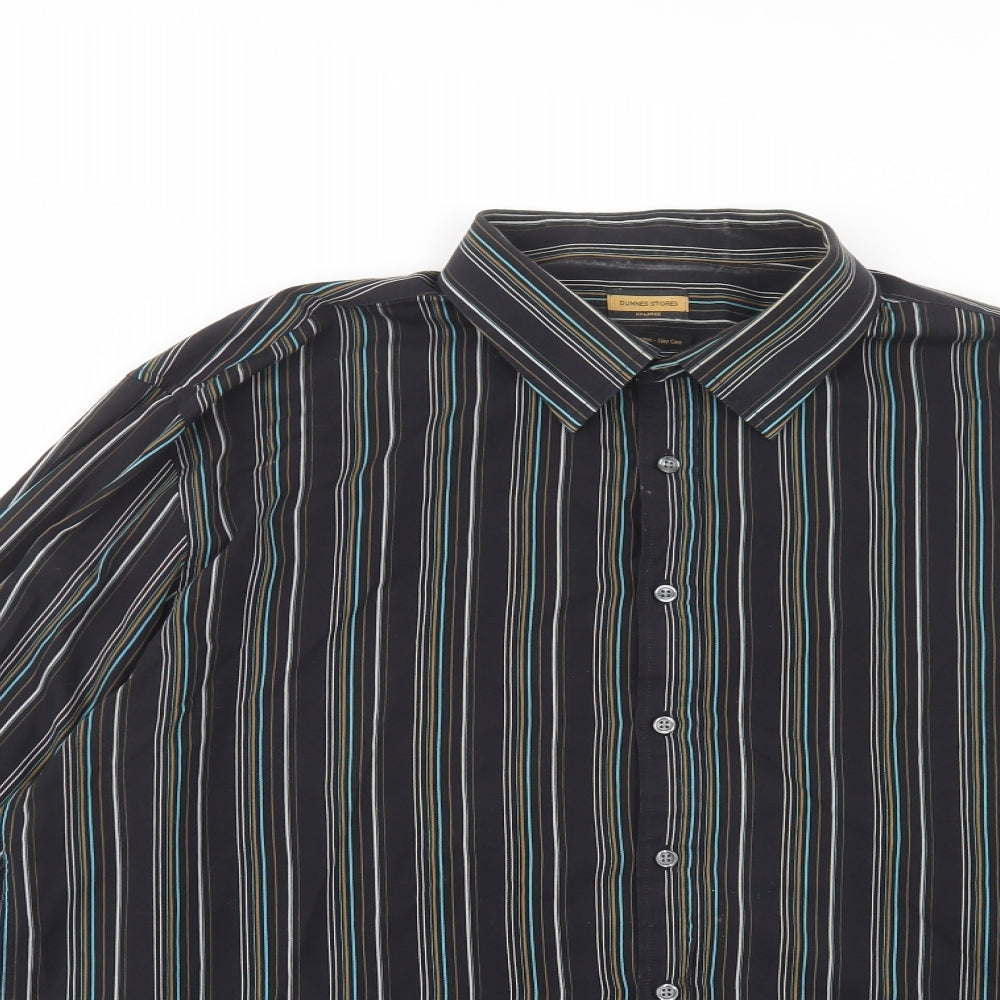 Dunnes Stores Mens Black Striped Cotton  Dress Shirt Size 2XL Collared Button