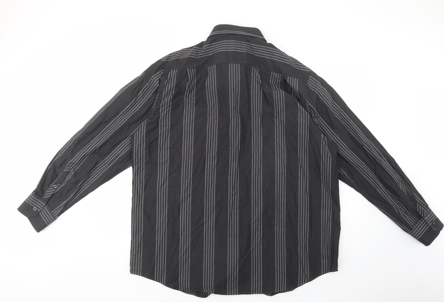 F&F Mens Black Striped Cotton  Dress Shirt Size 2XL Collared Button