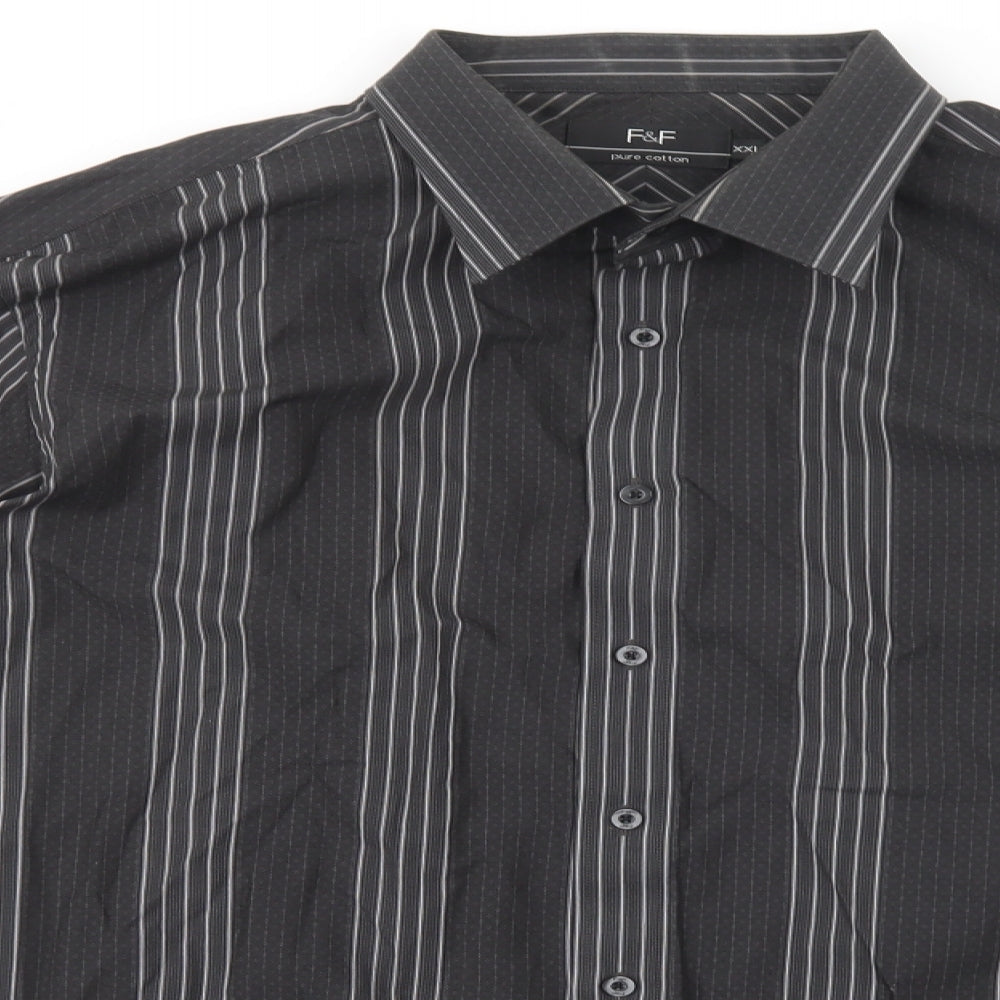 F&F Mens Black Striped Cotton  Dress Shirt Size 2XL Collared Button