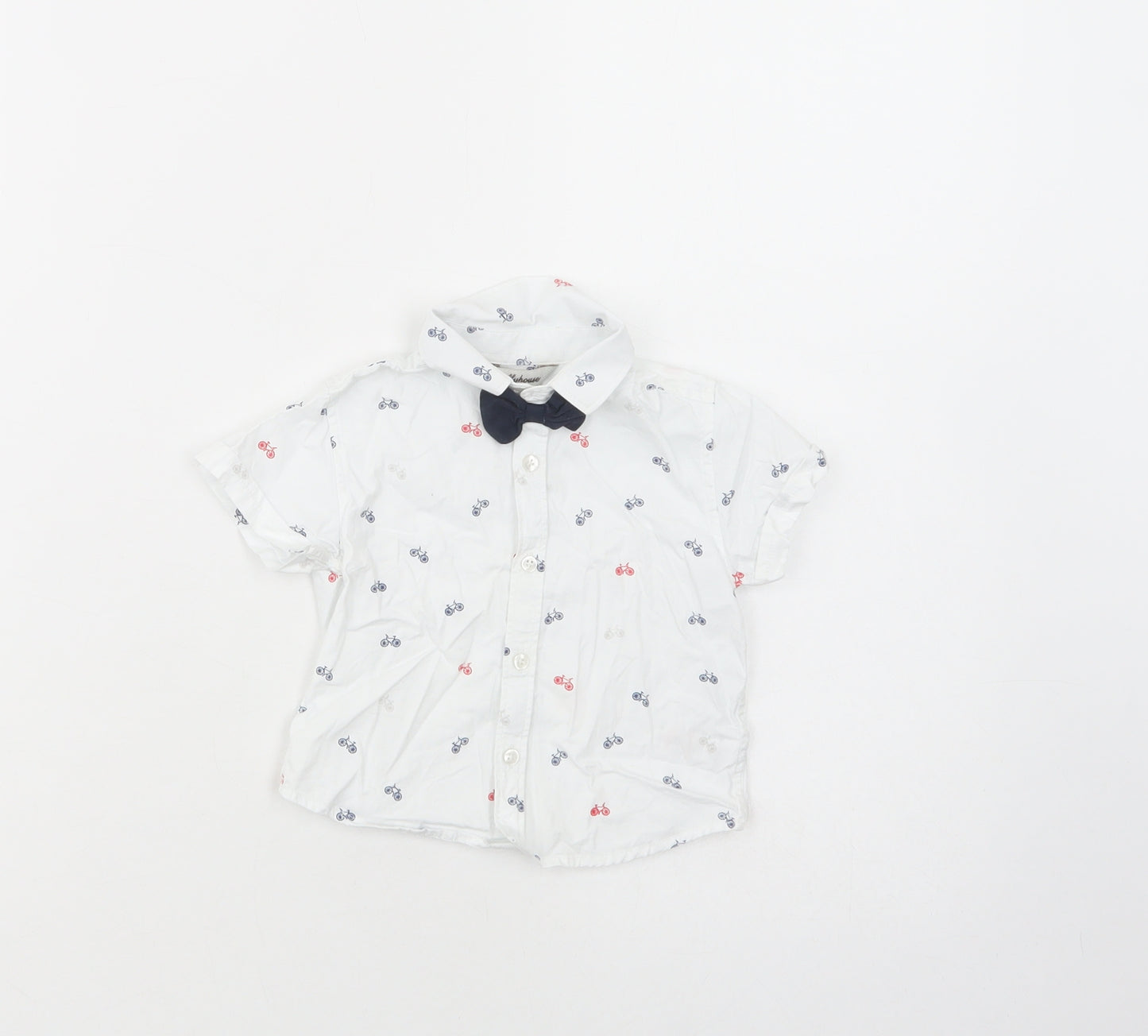 Toffyhouse Baby White Geometric Cotton Basic Button-Up Size 3-6 Months Collared Button - Bicycle Print