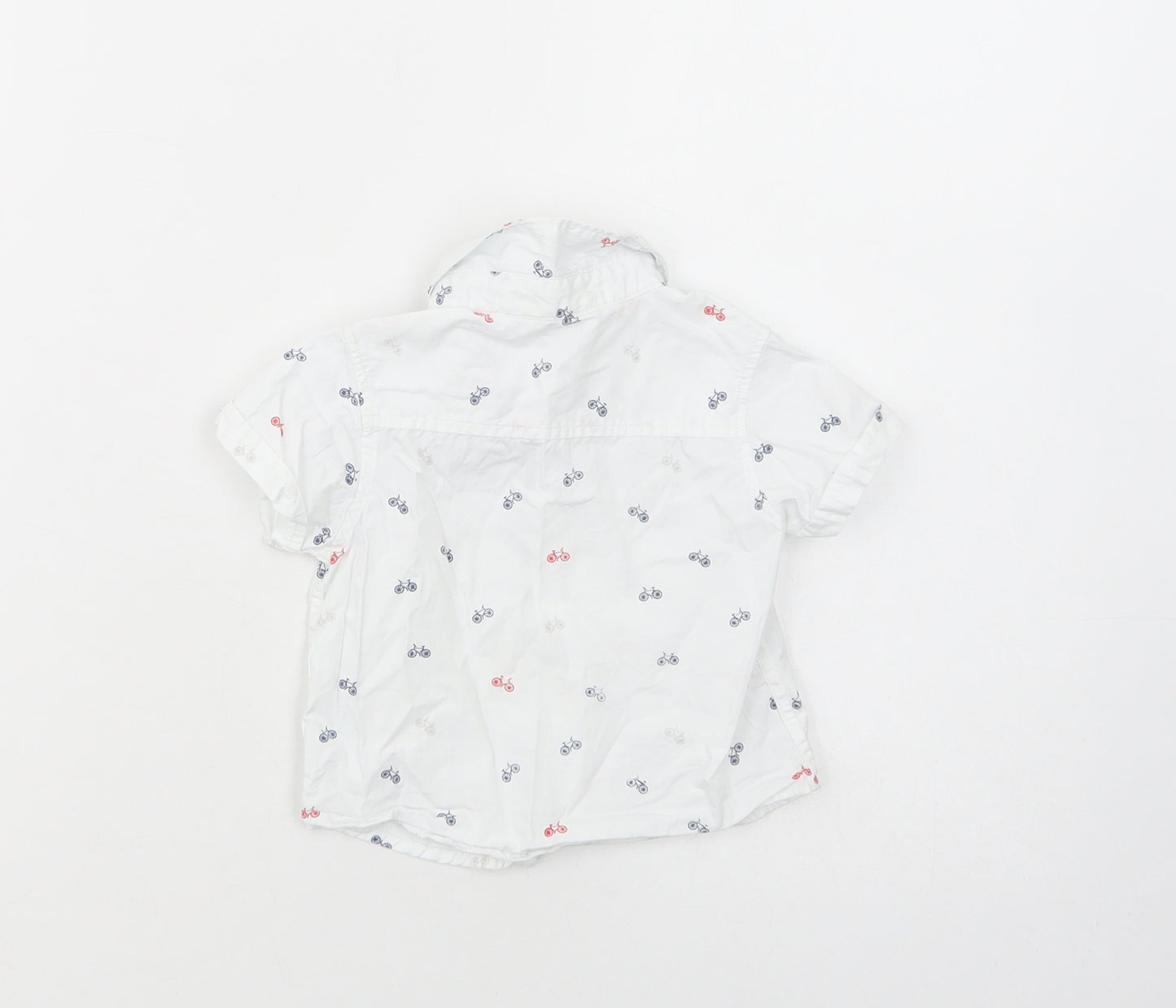 Toffyhouse Baby White Geometric Cotton Basic Button-Up Size 3-6 Months Collared Button - Bicycle Print