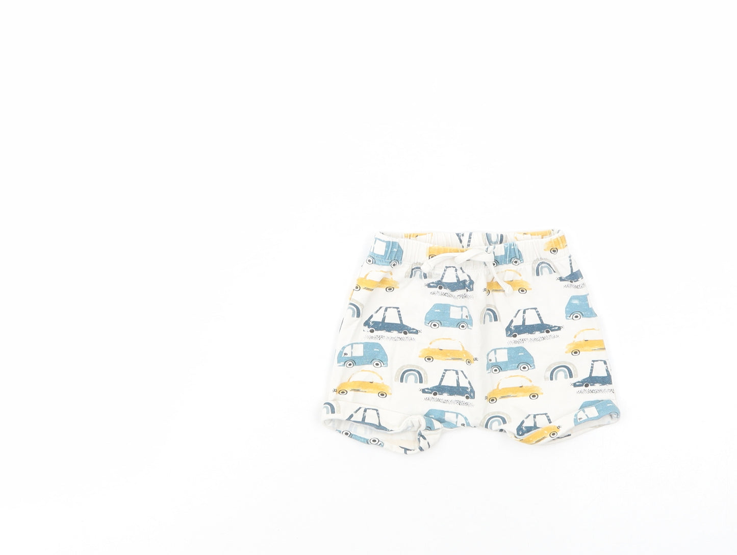 Matalan Baby White Geometric Cotton Cropped Trousers Size 3-6 Months  Drawstring - Car Print