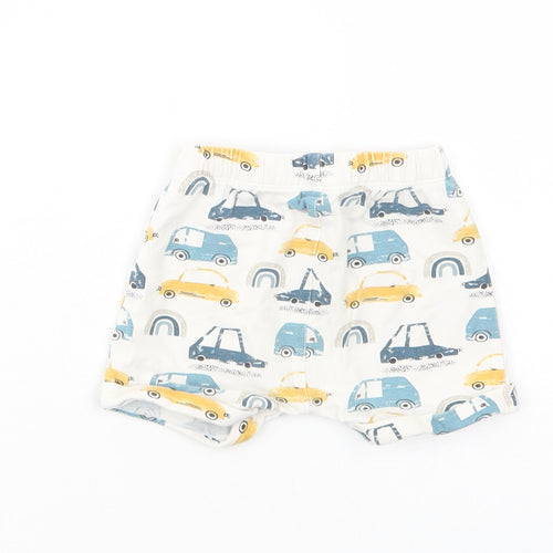 Matalan Baby White Geometric Cotton Cropped Trousers Size 3-6 Months  Drawstring - Car Print