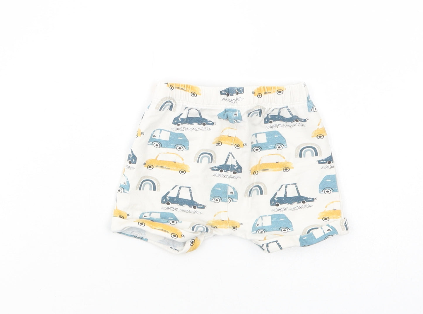 Matalan Baby White Geometric Cotton Cropped Trousers Size 3-6 Months  Drawstring - Car Print