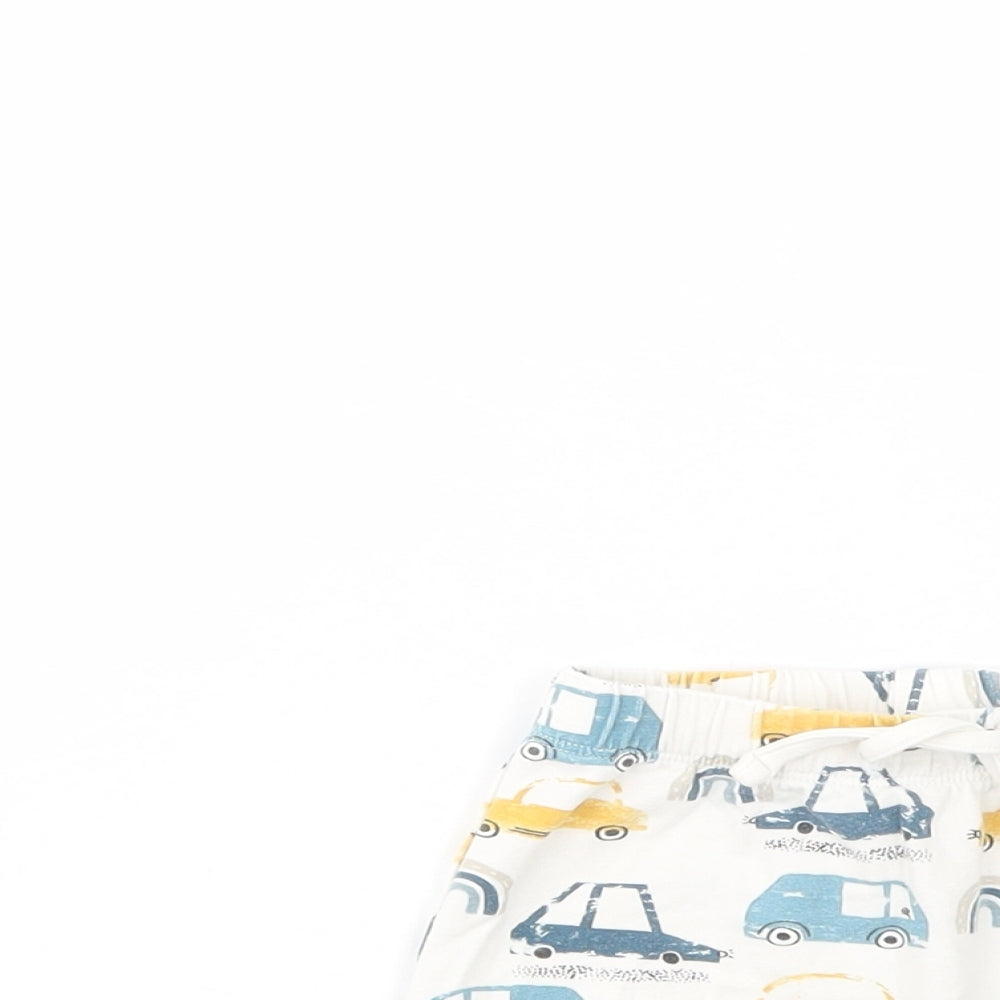 Matalan Baby White Geometric Cotton Cropped Trousers Size 3-6 Months  Drawstring - Car Print
