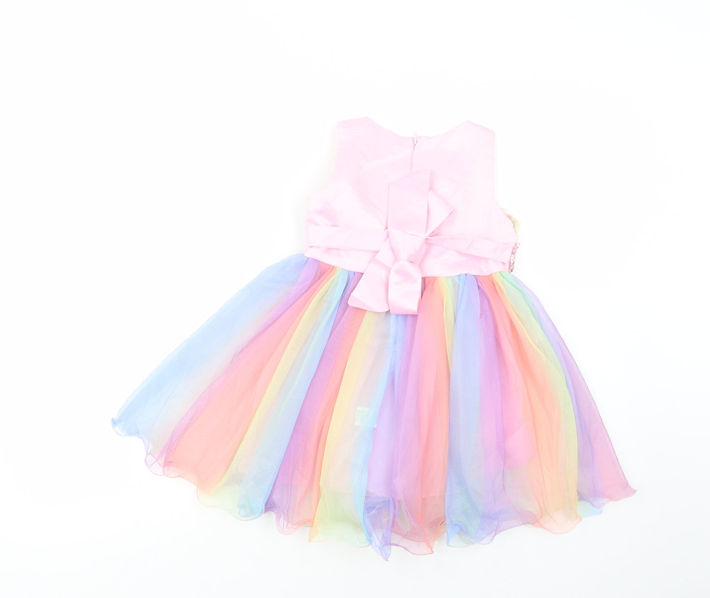 Preworn Girls Multicoloured  Polyester Ball Gown  Size 4-5 Years  Scoop Neck Zip - Flower Detail