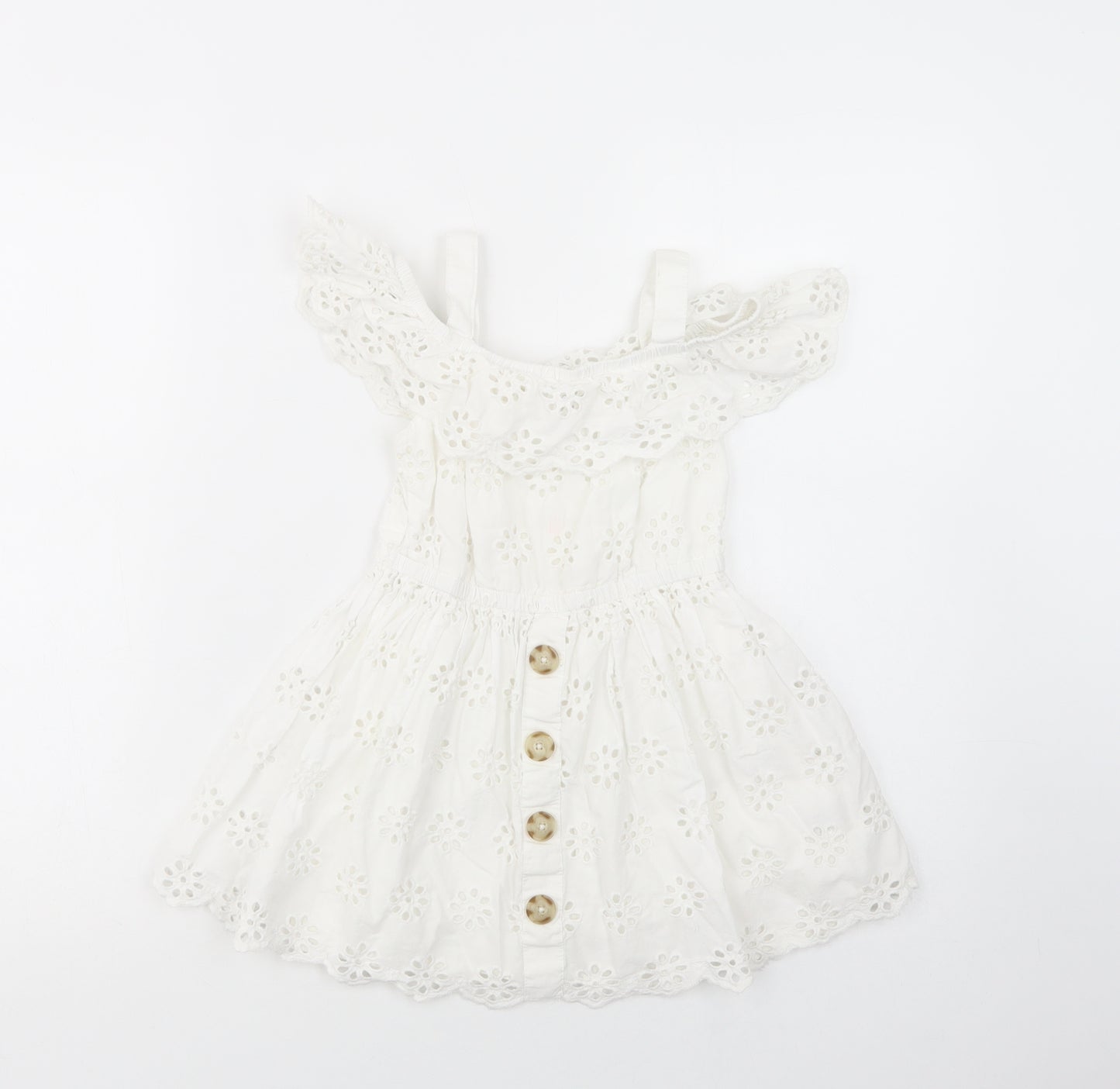Primark Girls White  Cotton Fit & Flare  Size 4-5 Years  Off the Shoulder Pullover