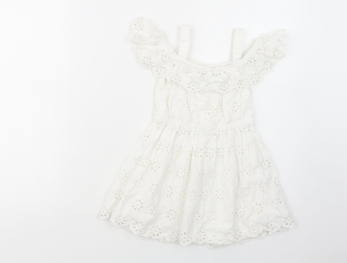 Primark Girls White  Cotton Fit & Flare  Size 4-5 Years  Off the Shoulder Pullover