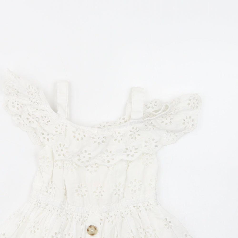 Primark Girls White  Cotton Fit & Flare  Size 4-5 Years  Off the Shoulder Pullover