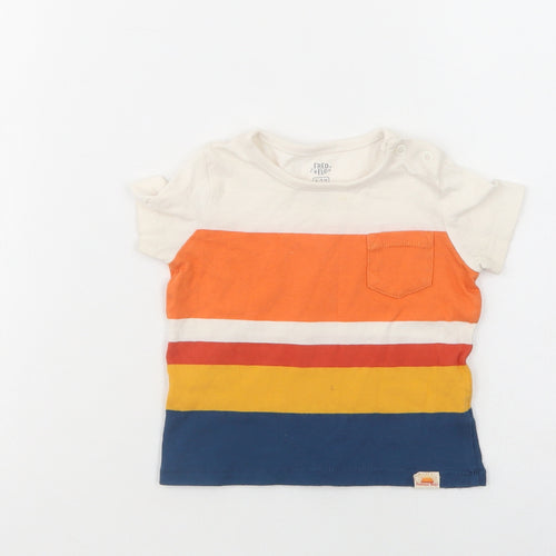 F&F Baby Multicoloured Striped Cotton Basic T-Shirt Size 3-6 Months Crew Neck Snap