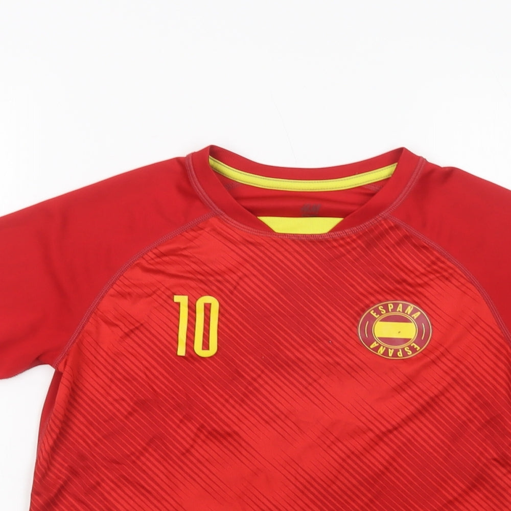 H&M Boys Red Geometric Polyester Jersey T-Shirt Size 10-11 Years Crew Neck Pullover - Spain