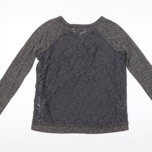 United Colors of Benetton Womens Grey  Cotton Basic Blouse Size S Crew Neck - Embellished Neckline