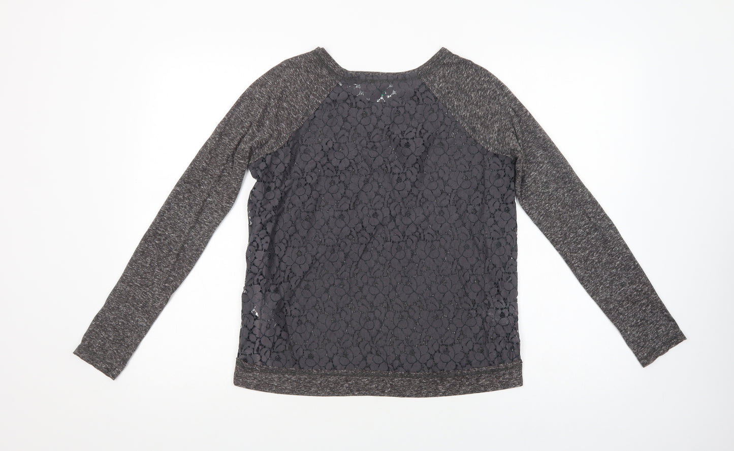 United Colors of Benetton Womens Grey  Cotton Basic Blouse Size S Crew Neck - Embellished Neckline