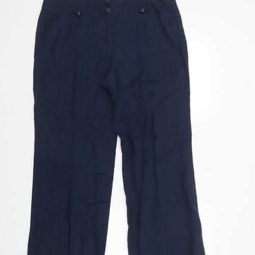 Monsoon Womens Blue  Linen Trousers  Size 14 L31 in Regular Button